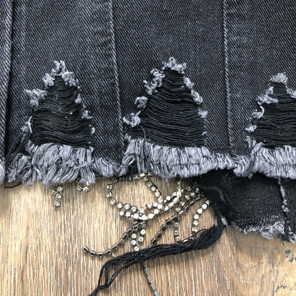 Blue B. Cropped Black Denim Jacket with Silver Rhinestone Fringe - Picture 16 of 16